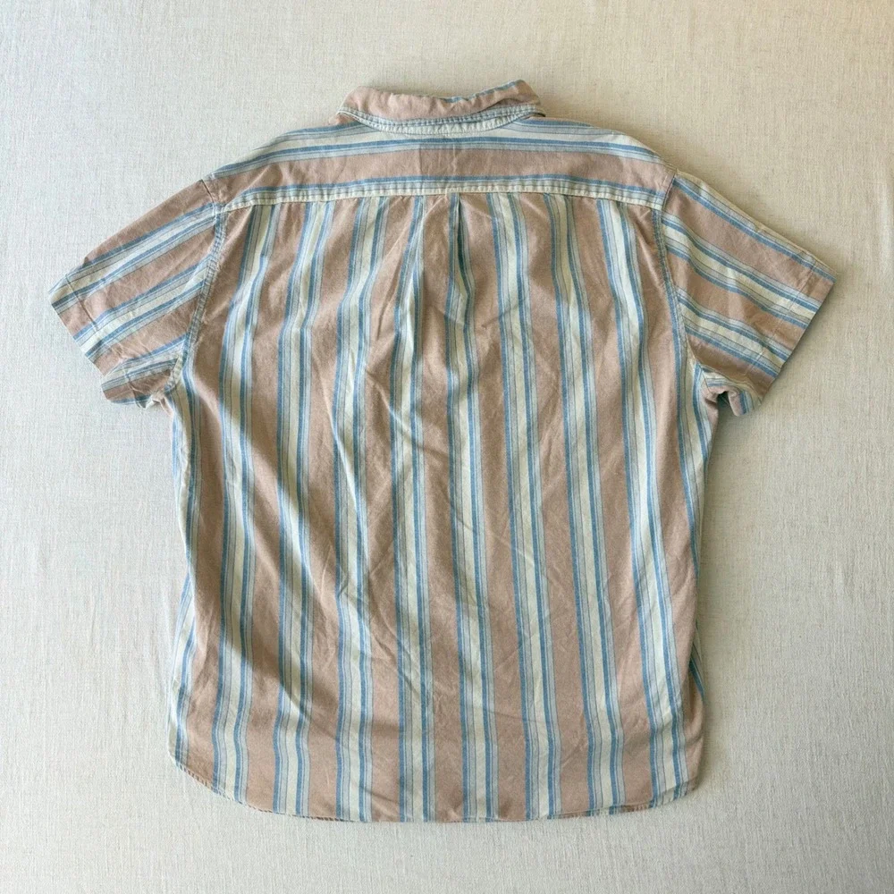 J.Crew Mens XL Slim Broken-In Oxford Shirt Short Sleeve Striped Organic Cotton